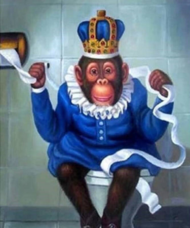 Diamond Painting Blauwe Aap op toilet met Ronde steentjes 100x80cm - Beste Kwaliteit